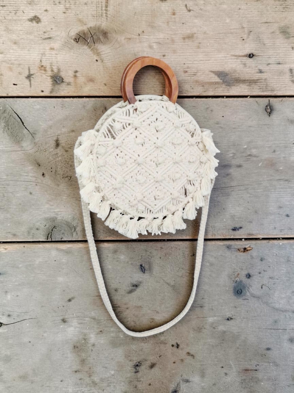NEW Magid Bohemian Macrame Circle Bag with Wooden Handles & Shoulder Strap NWT - Picture 6 of 7